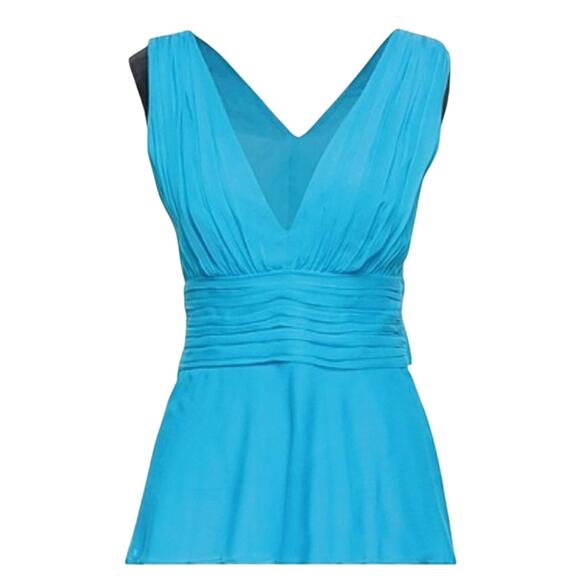 Emilio Pucci Gathered silk and cotton blend chiffon top azure size 8 - Picture 1 of 12